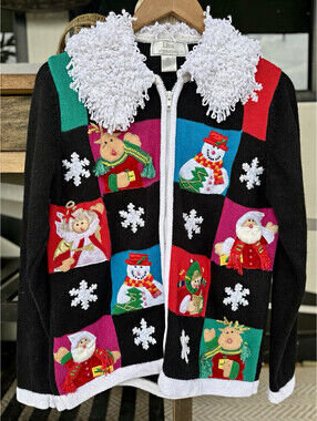 Vintage Lisa International Women’s S Full Zip Collared Cardigan Black